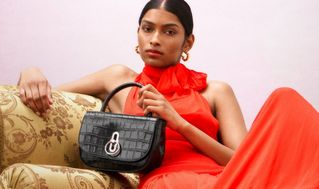 Mulberry large amberley satchel bag in navy blue croc effect leather