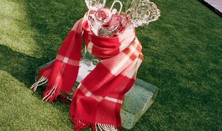 Mulberry red check scarf