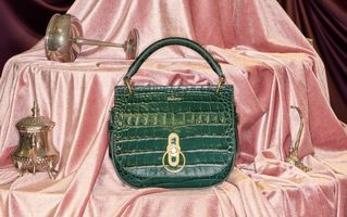 Mulberry large amberley satchel bag in navy blue croc effect leather
