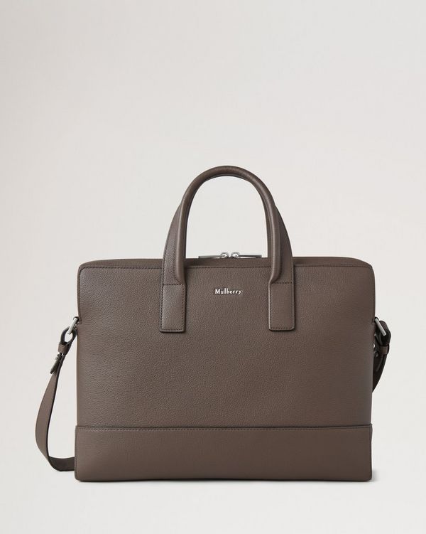 Farringdon Briefcase Taupe Brown Small Pebble Grain Men Mulberry