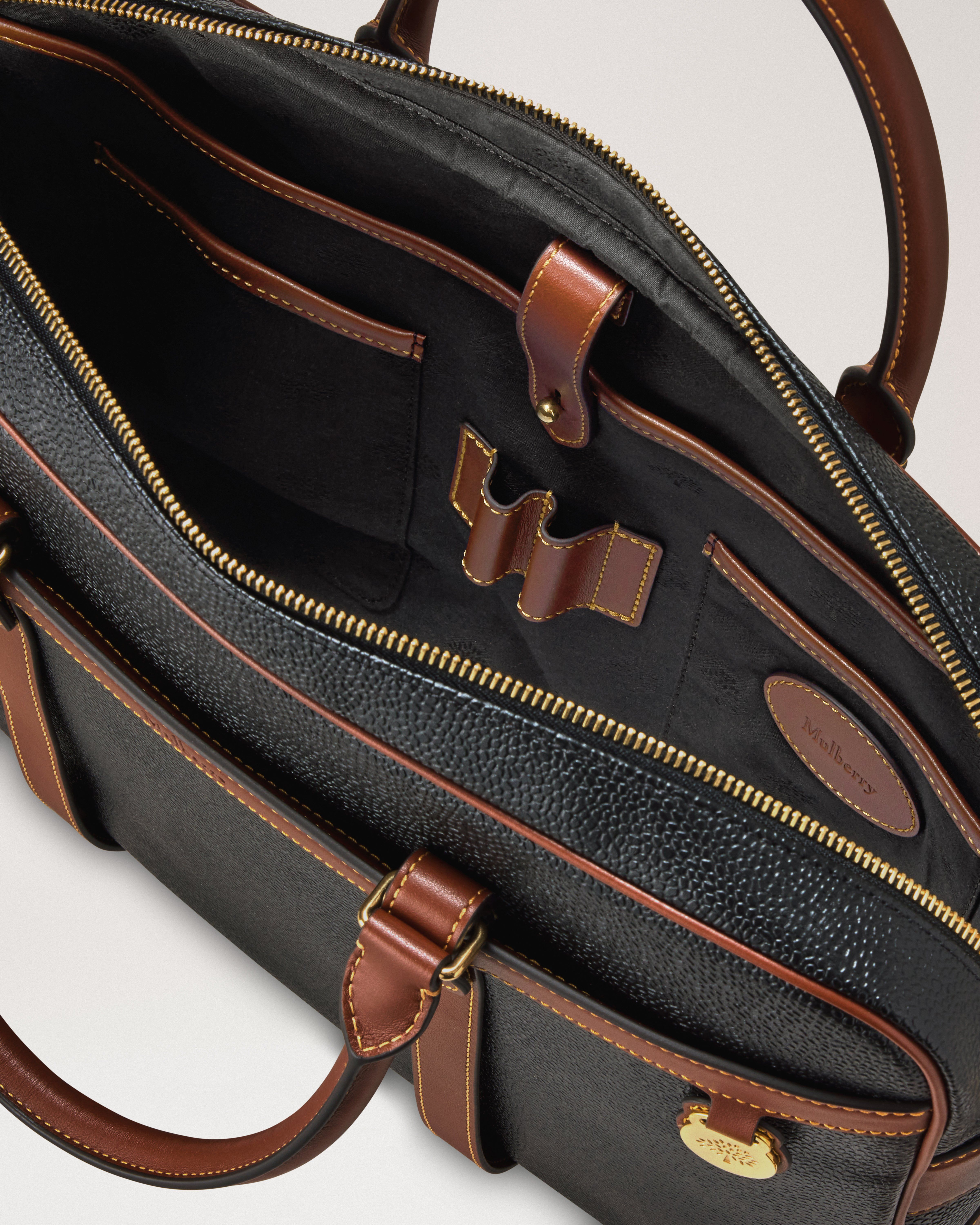 Mulberry | ヘリテージ ブリーフケース | ブラック＆コニャック バイオ