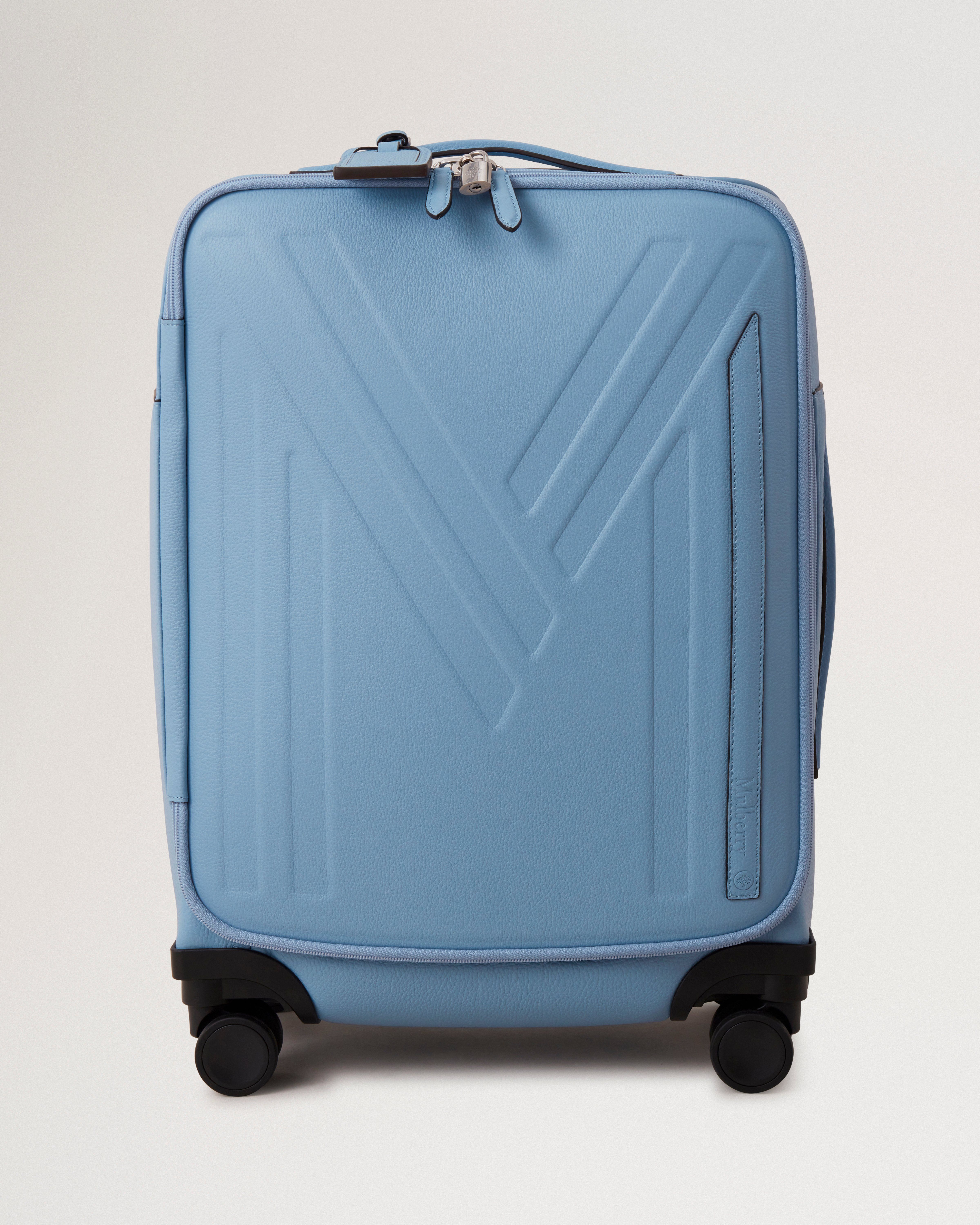 Leather 4 Wheel Suitcase | Pale Slate Small Classic Grain | Travel |  Mulberry