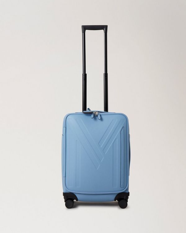 Leather 4 Wheel Suitcase | Pale Slate Small Classic Grain | Travel |  Mulberry