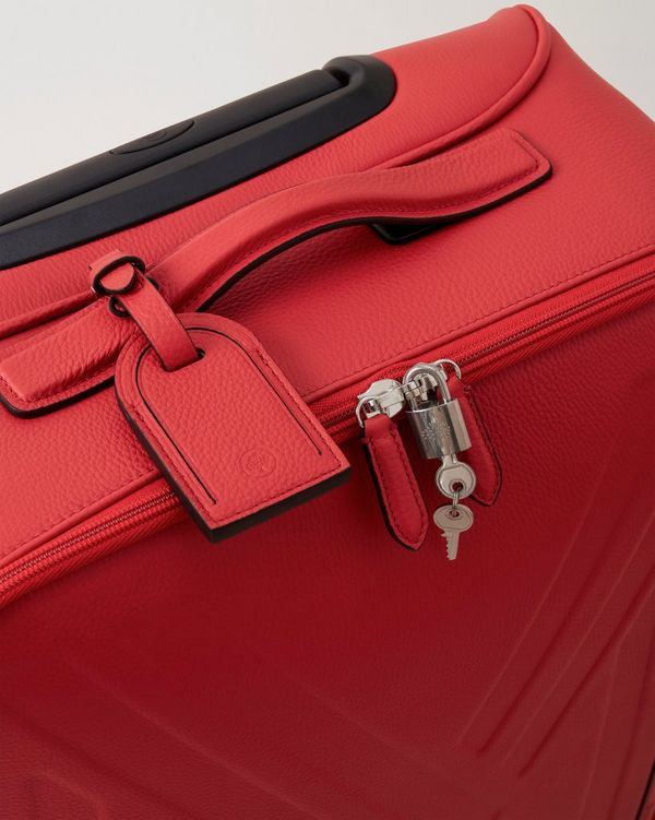 Leather 4 Wheel Suitcase | Hibiscus Red Small Classic Grain | Travel ...