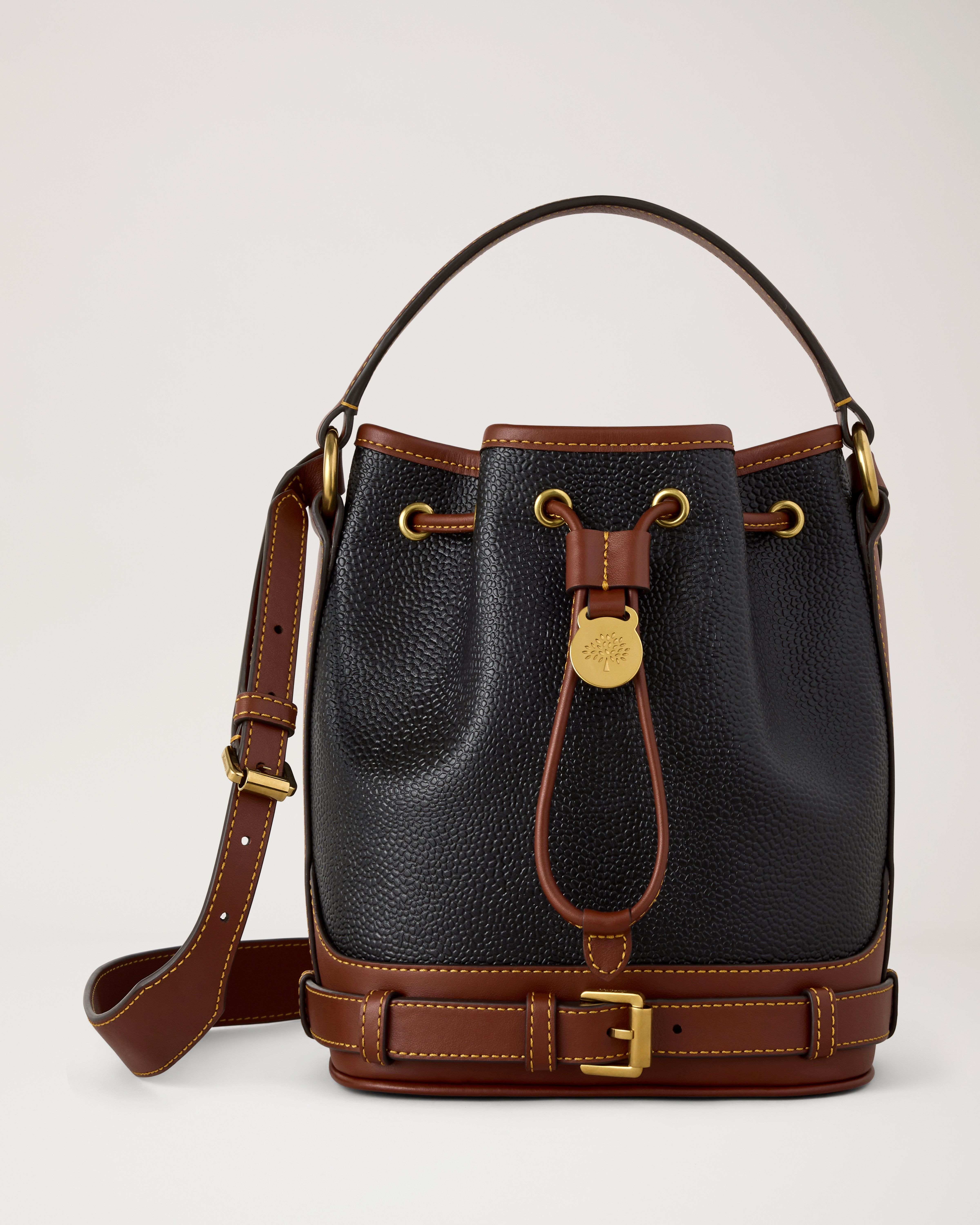 【イギリス製 ヴィンテージ】マルベリー サッチェル スコッチグレイン 年代物 Mulberry | スモール スコッチグレイン バケット | ブラック