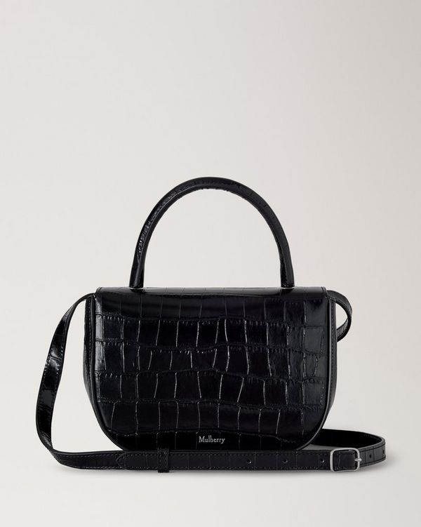Mulberry | Small Amberley Top Handle | Black Shiny Small Croc