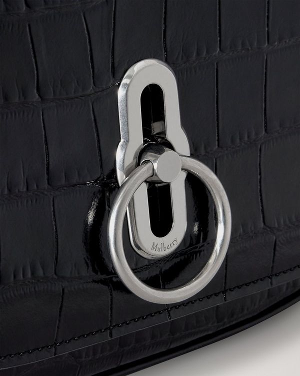 Mulberry | Small Amberley Top Handle | Black Shiny Small Croc