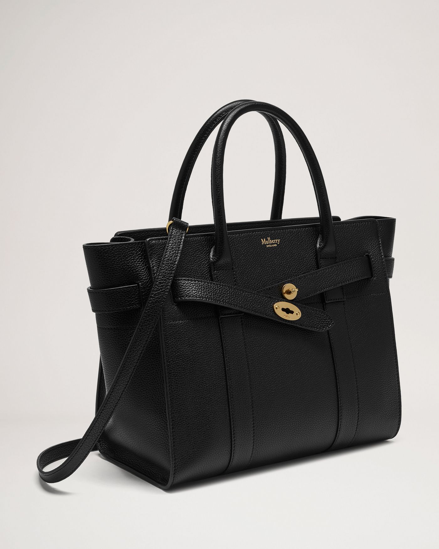 mulberry small bayswater zipped classic grain leather tote bag black