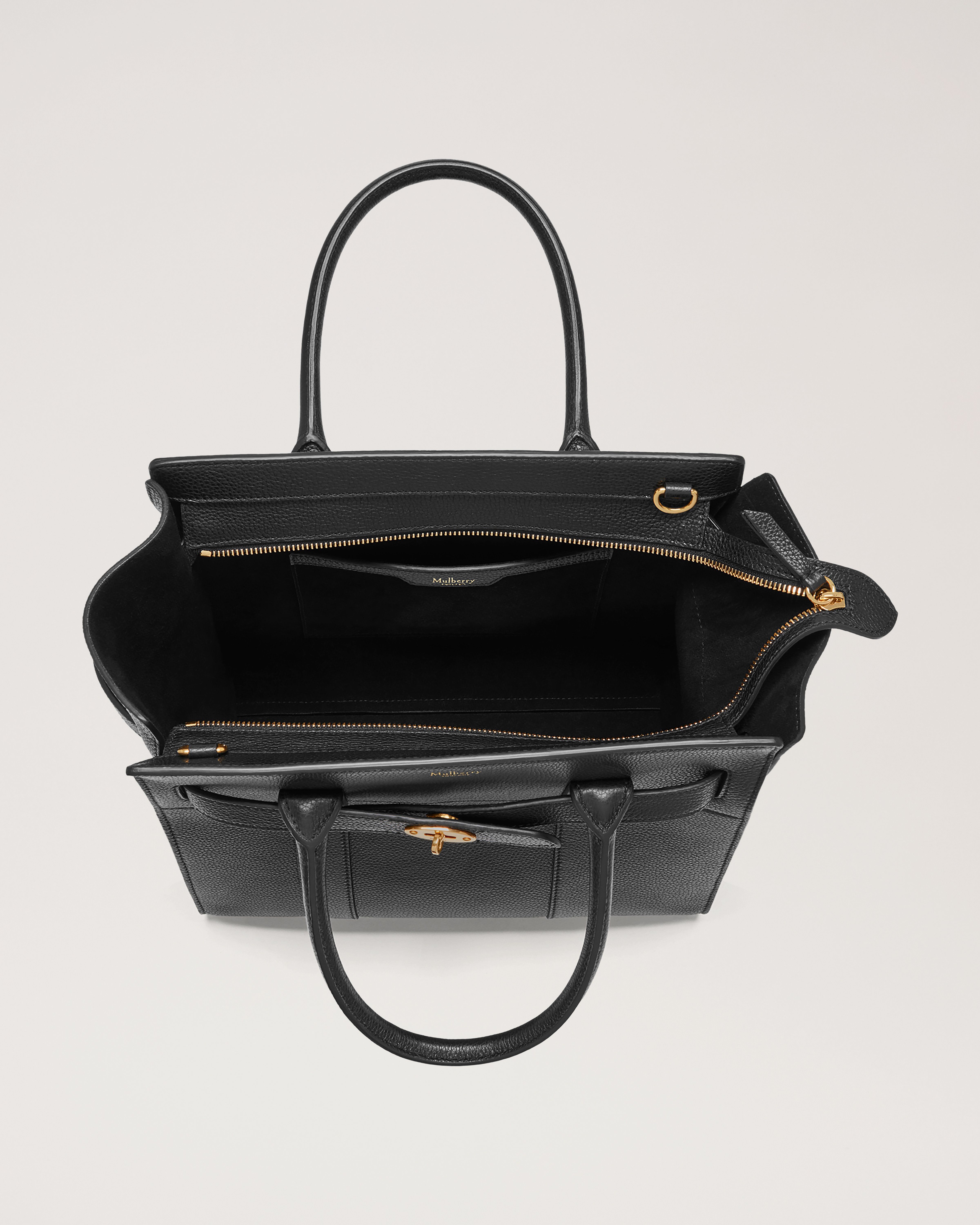 Small Zipped Bayswater, Black Small Classic Grain, Mulberry Icons