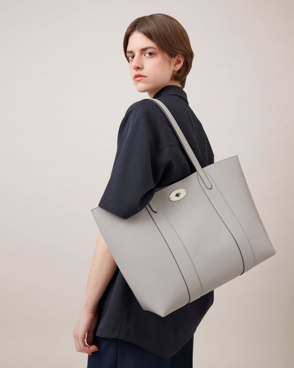 Bayswater Tote Pale Grey Small Classic Grain Women Mulberry