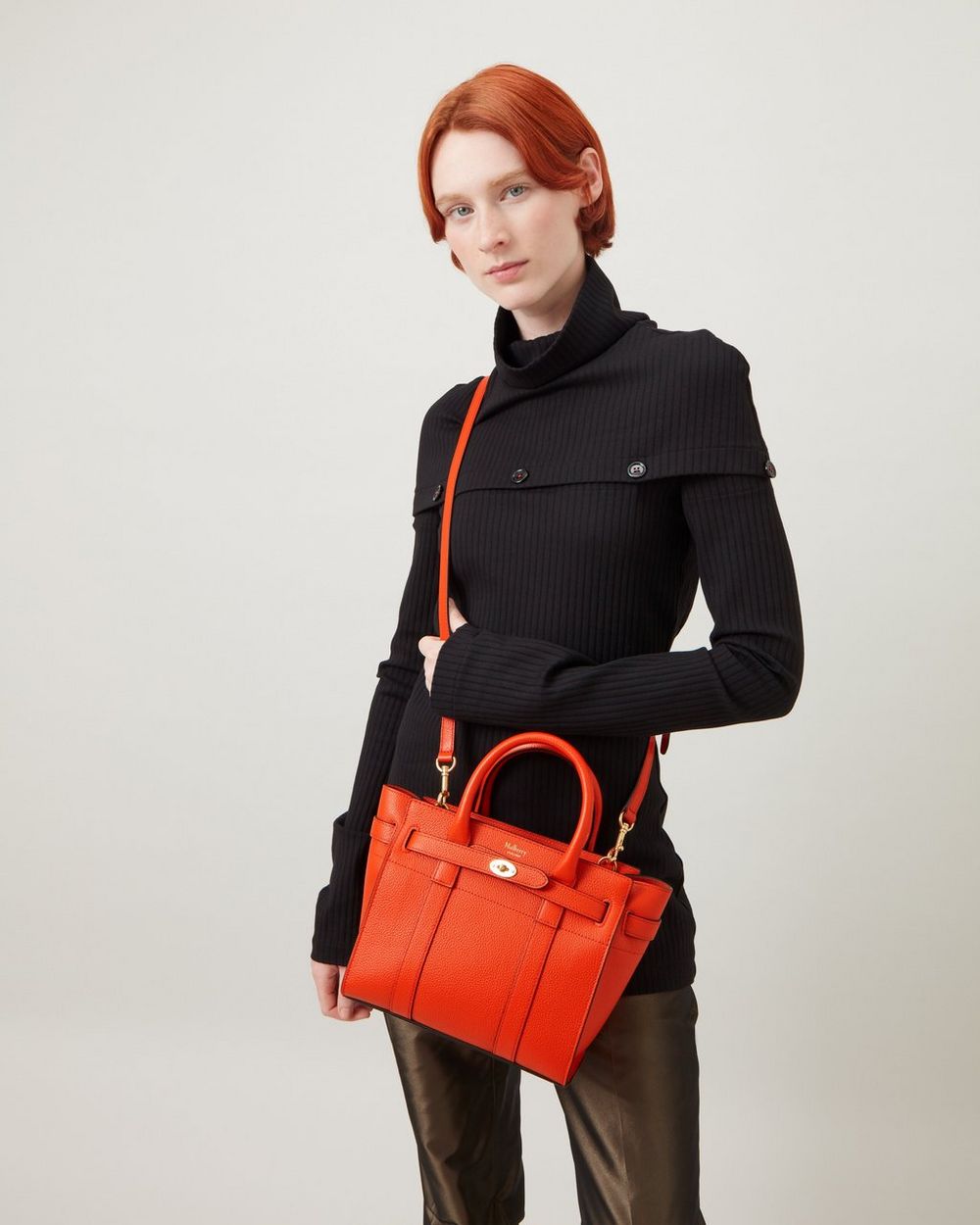 Mini Zipped Bayswater | Coral Orange Small Classic Grain | Bayswater ...