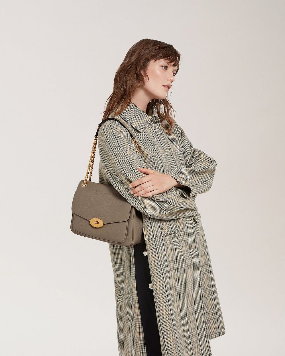 Darley Shoulder Bag Solid Grey Heavy Grain Women Mulberry