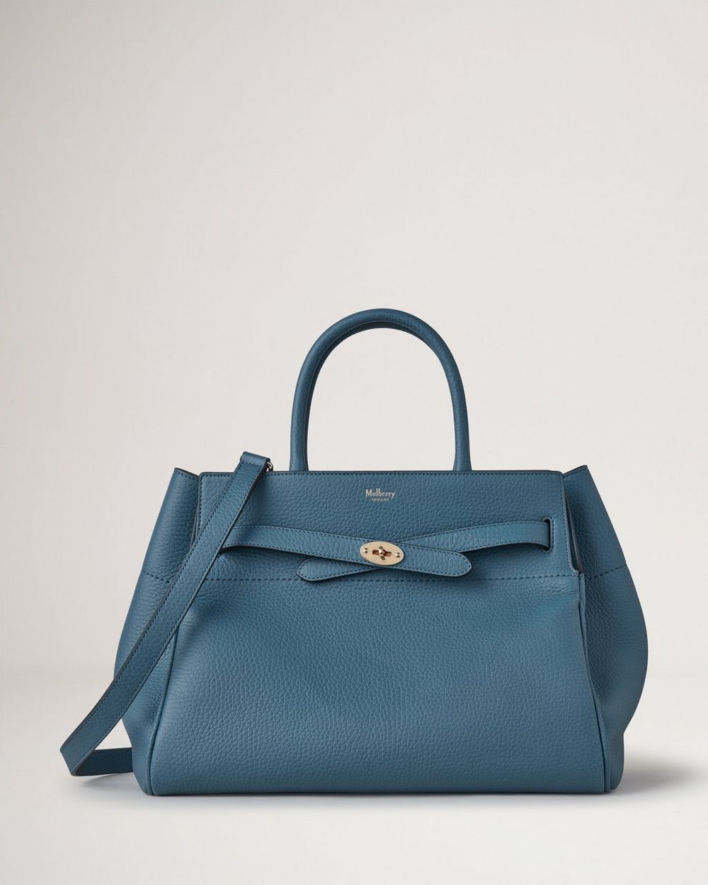 Belted Bayswater With Strap | Metal Blue Heavy Grain | Sustainable ...
