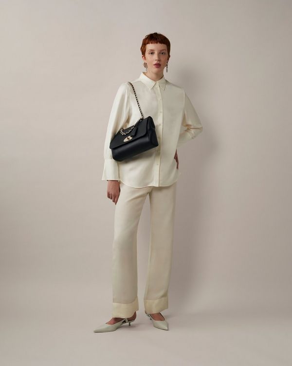 Mulberry ブラックレザー ミディアムトップハンドル　リリー Mulberry | ミディアム トップハンドル リリー | 黒 ヘビー グレイン