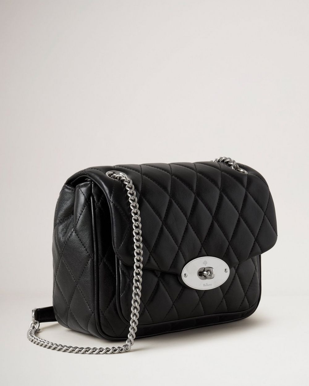 Small Darley Shoulder Bag Black & Silver Toned Quilted Shiny Calf