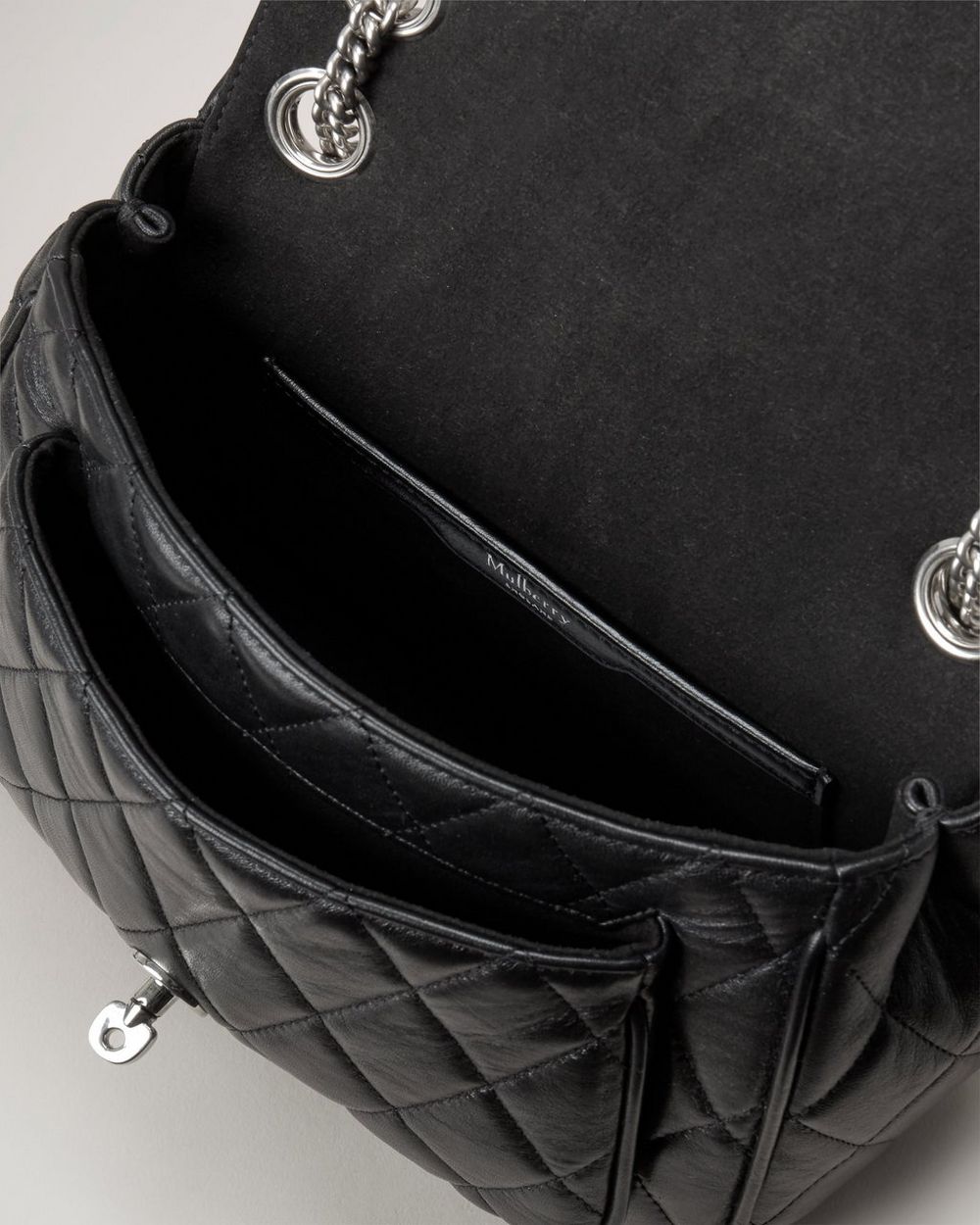 Small Darley Shoulder Bag Black & Silver Toned Quilted Shiny Calf