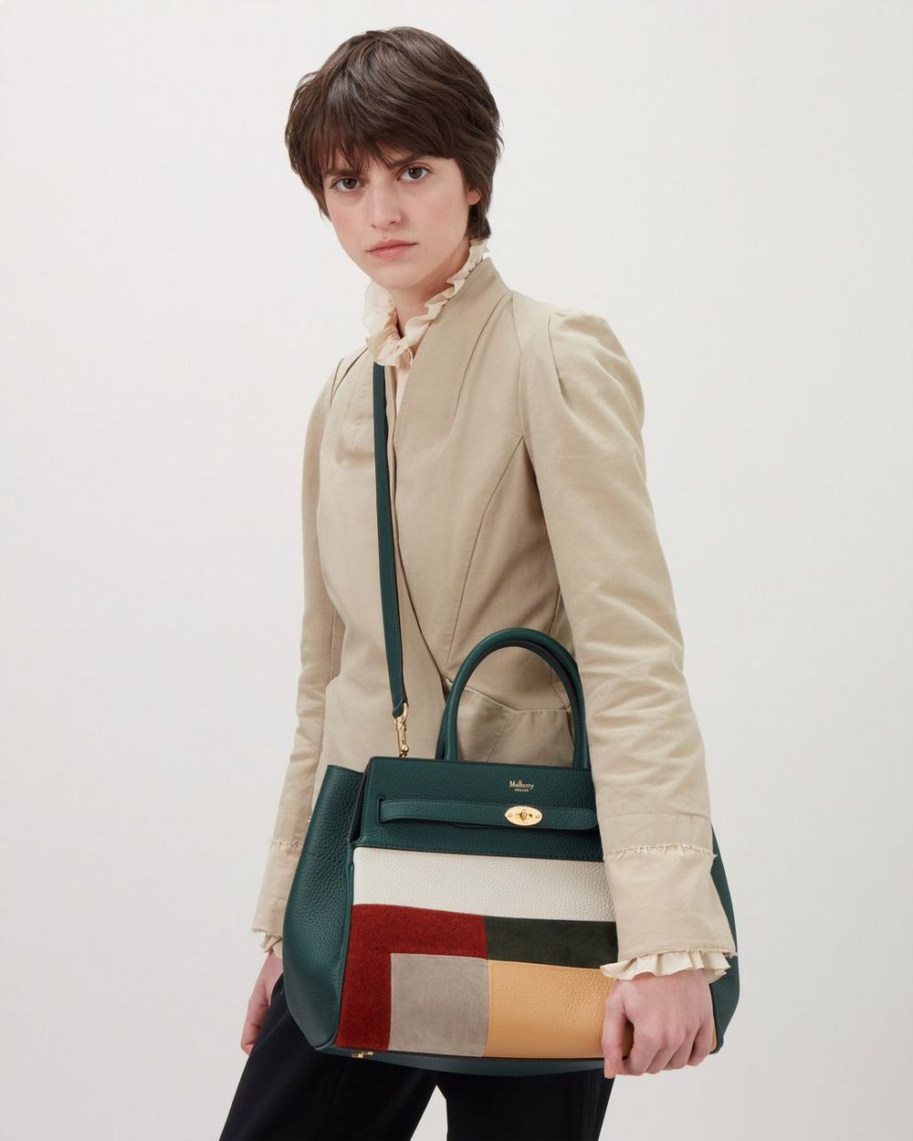 Belted Bayswater With Strap | Mulberry Green Oversized Patchwork ...