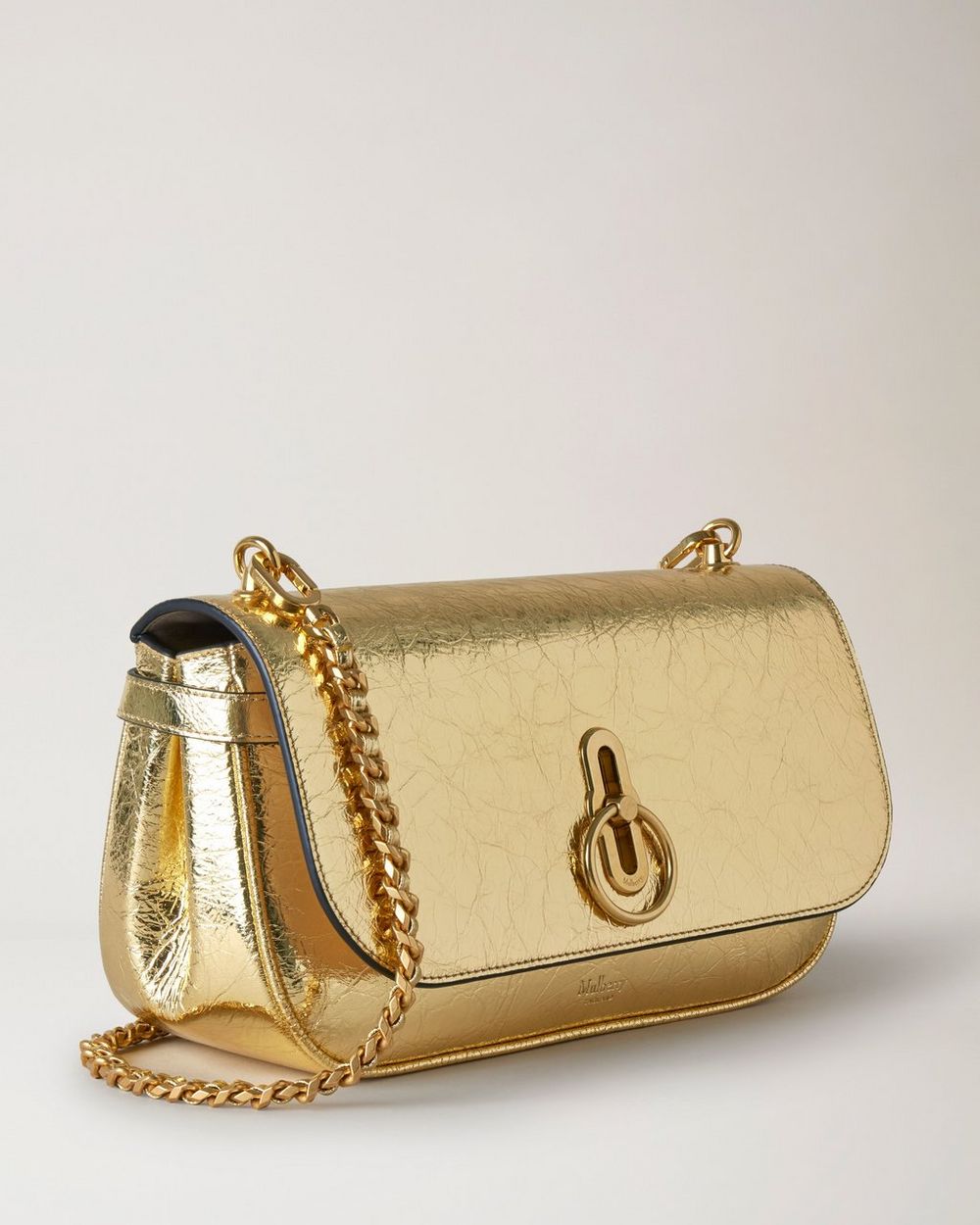 East West Amberley Gold Crushed Metallic Leather Amberley Mulberry