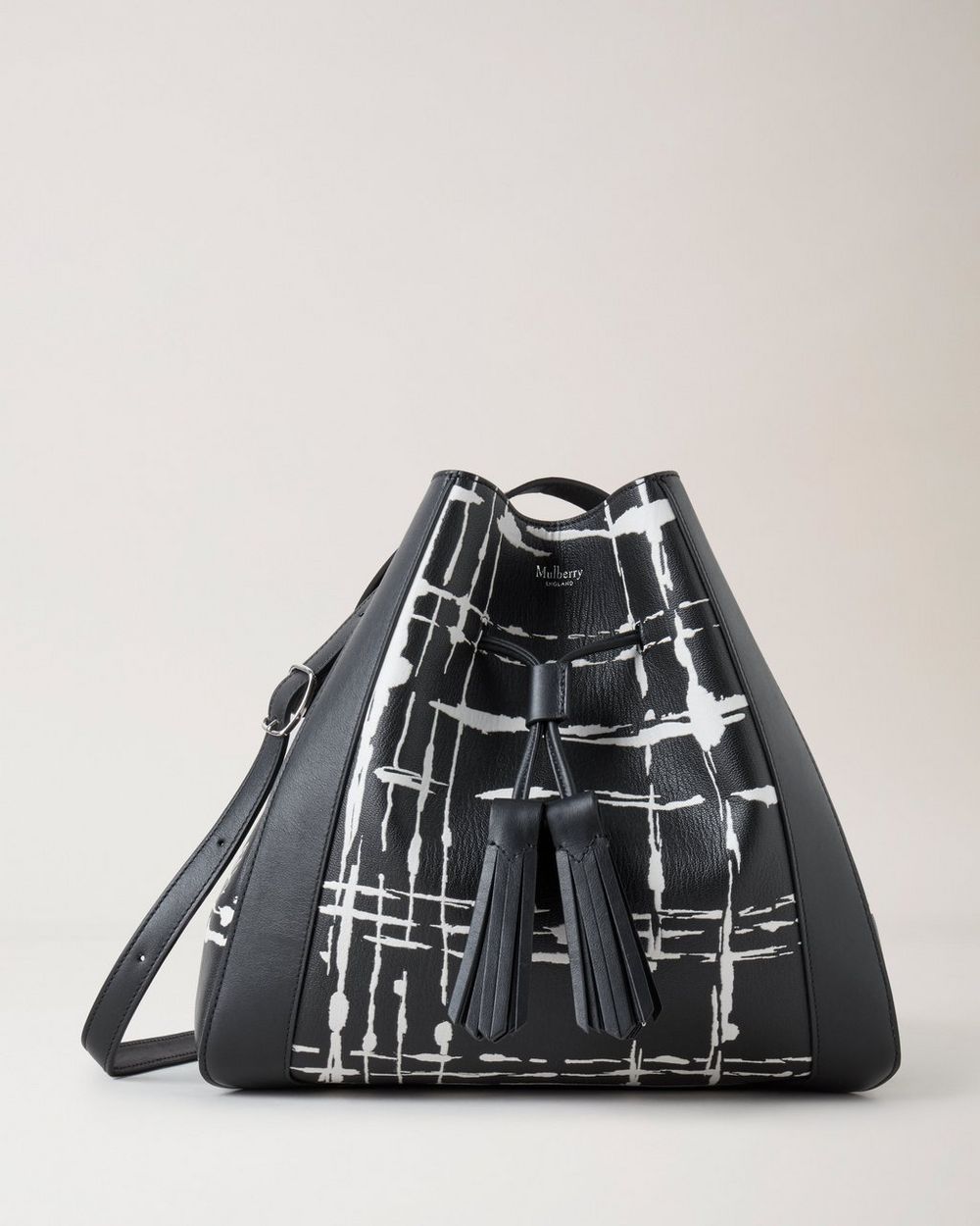 Small Millie Tote | Black & White Printed Leather | Women | Mulberry