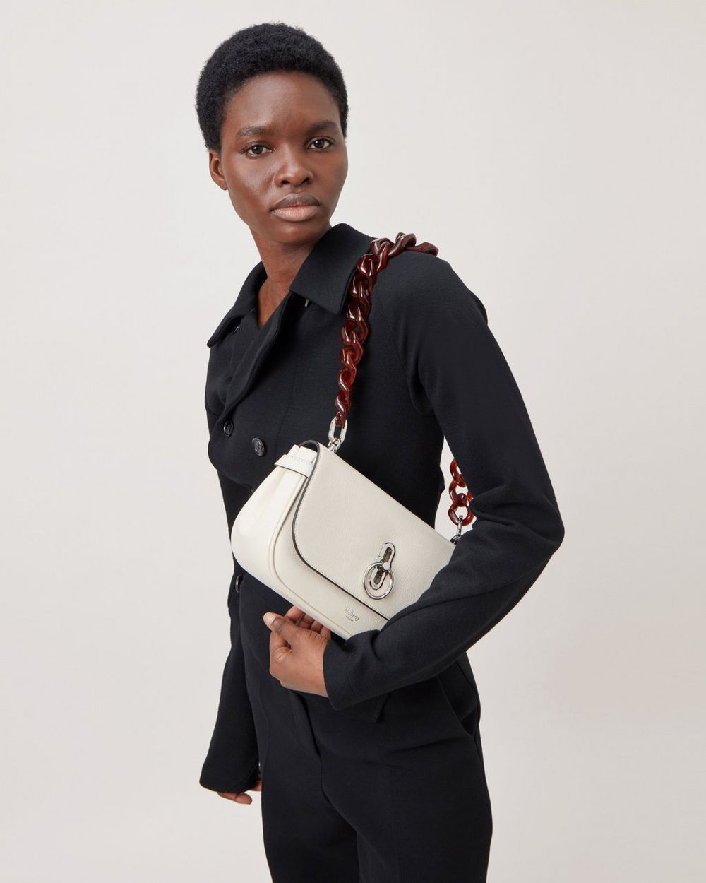 East West Amberley Eggshell High Shine Leather Amberley Mulberry