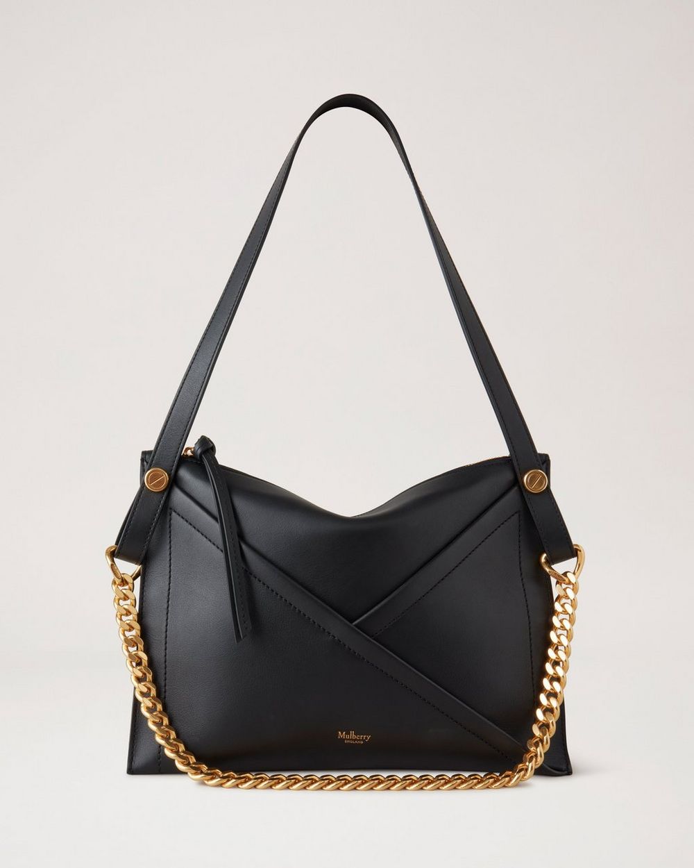 Mulberry Camden Smooth Calf Leather Stud Hobo Bag Black - Reetzy