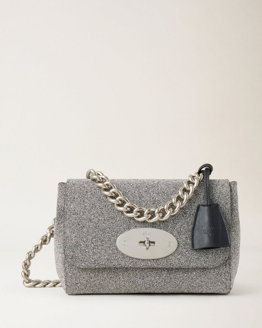 Top Handle Lily Silver Sparkling Crystal and Silky Calf Lily Mulberry