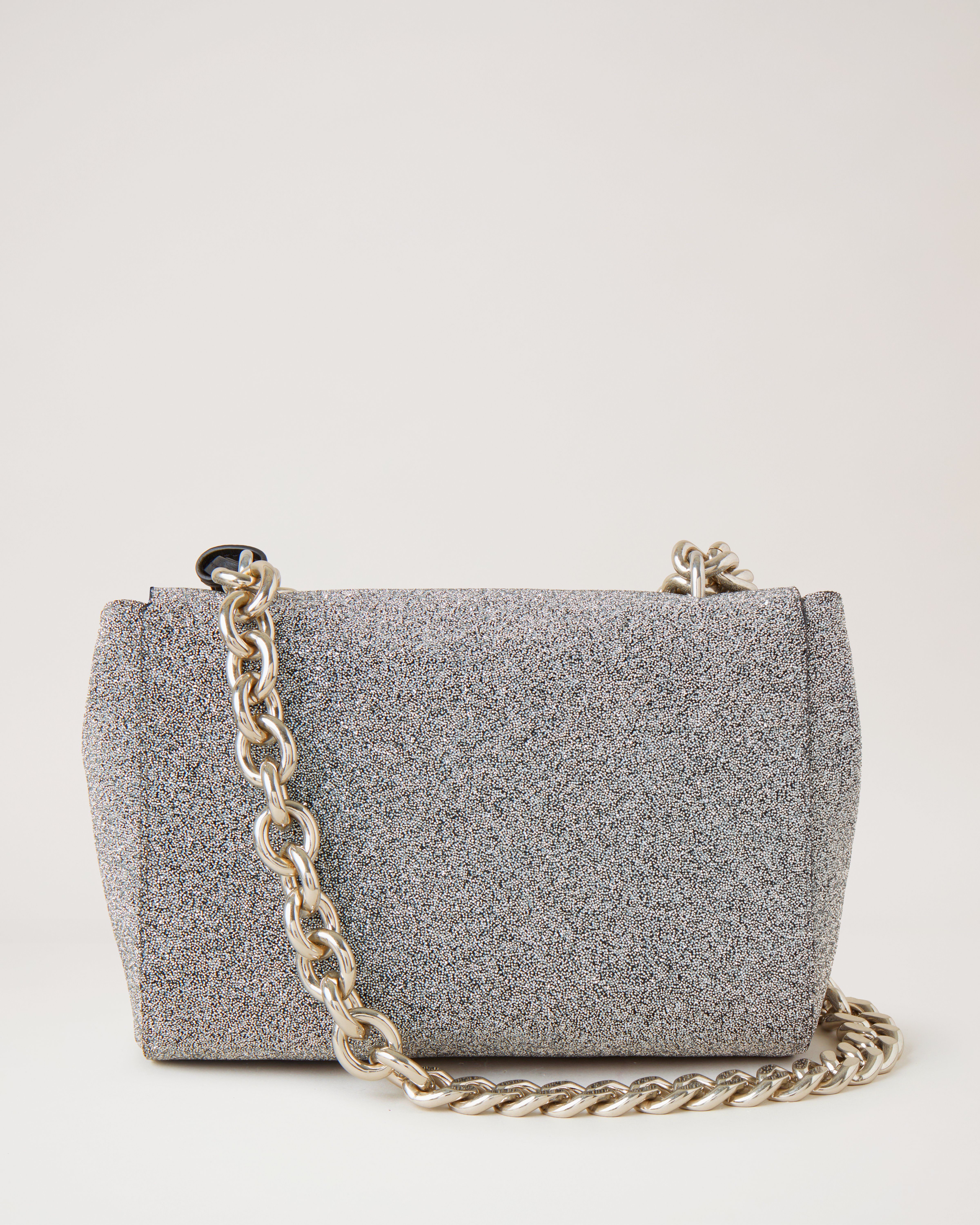 Top Handle Lily Silver Sparkling Crystal and Silky Calf Lily Mulberry