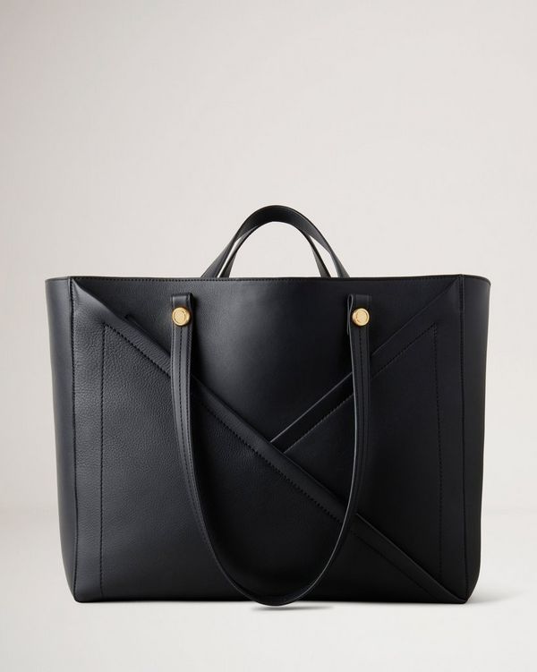 Black leather look store tote bag