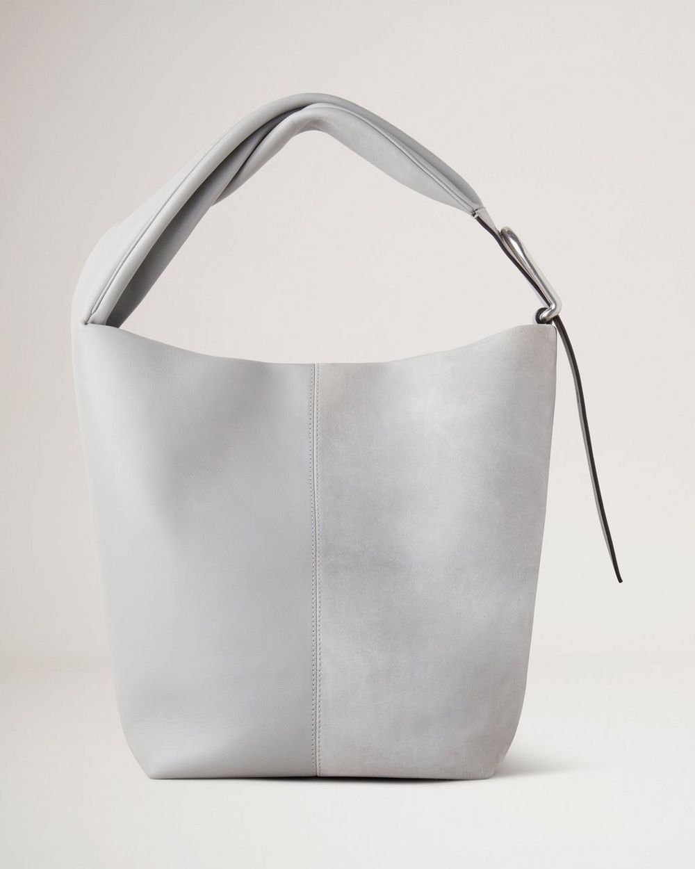 Small Grey Leather Hobo Bag - Slouchy Shoulder Purse