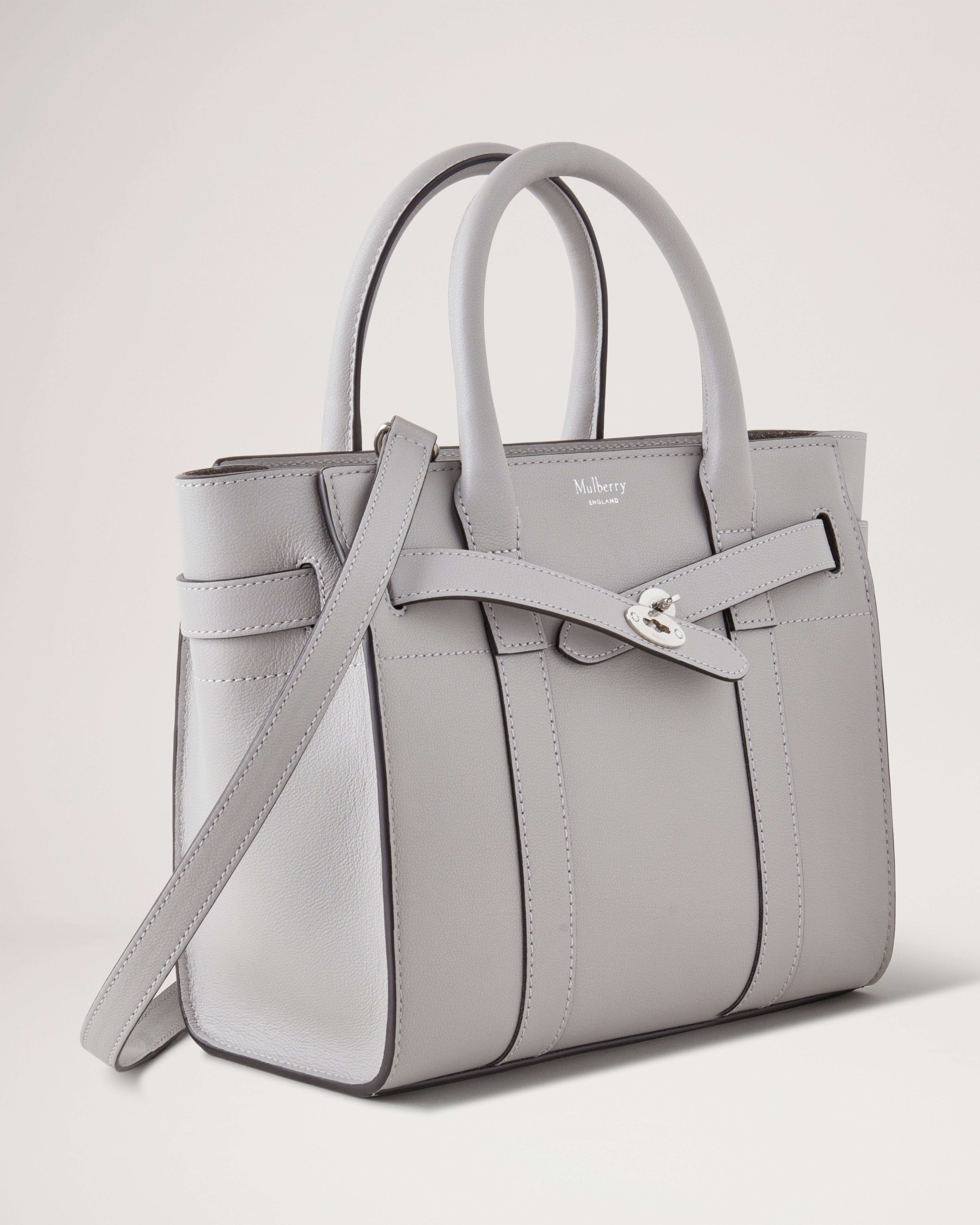 Small Zipped Bayswater | Pale Grey Micro Classic Grain | Women | Mulberry