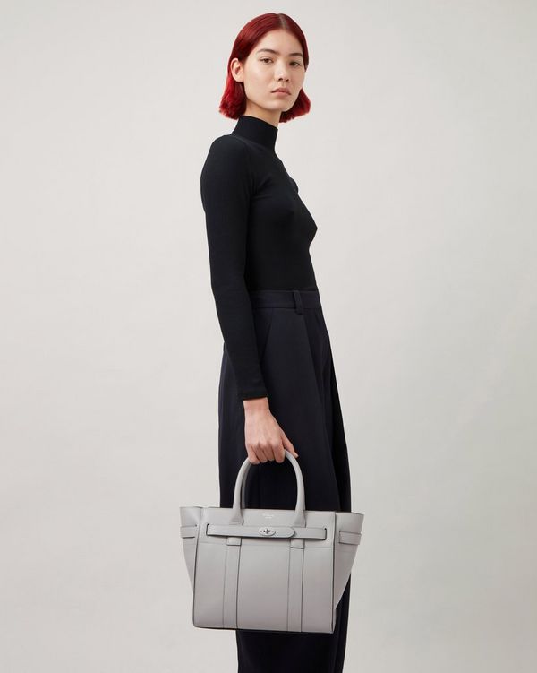 Small Zipped Bayswater | Pale Grey Micro Classic Grain | Women | Mulberry
