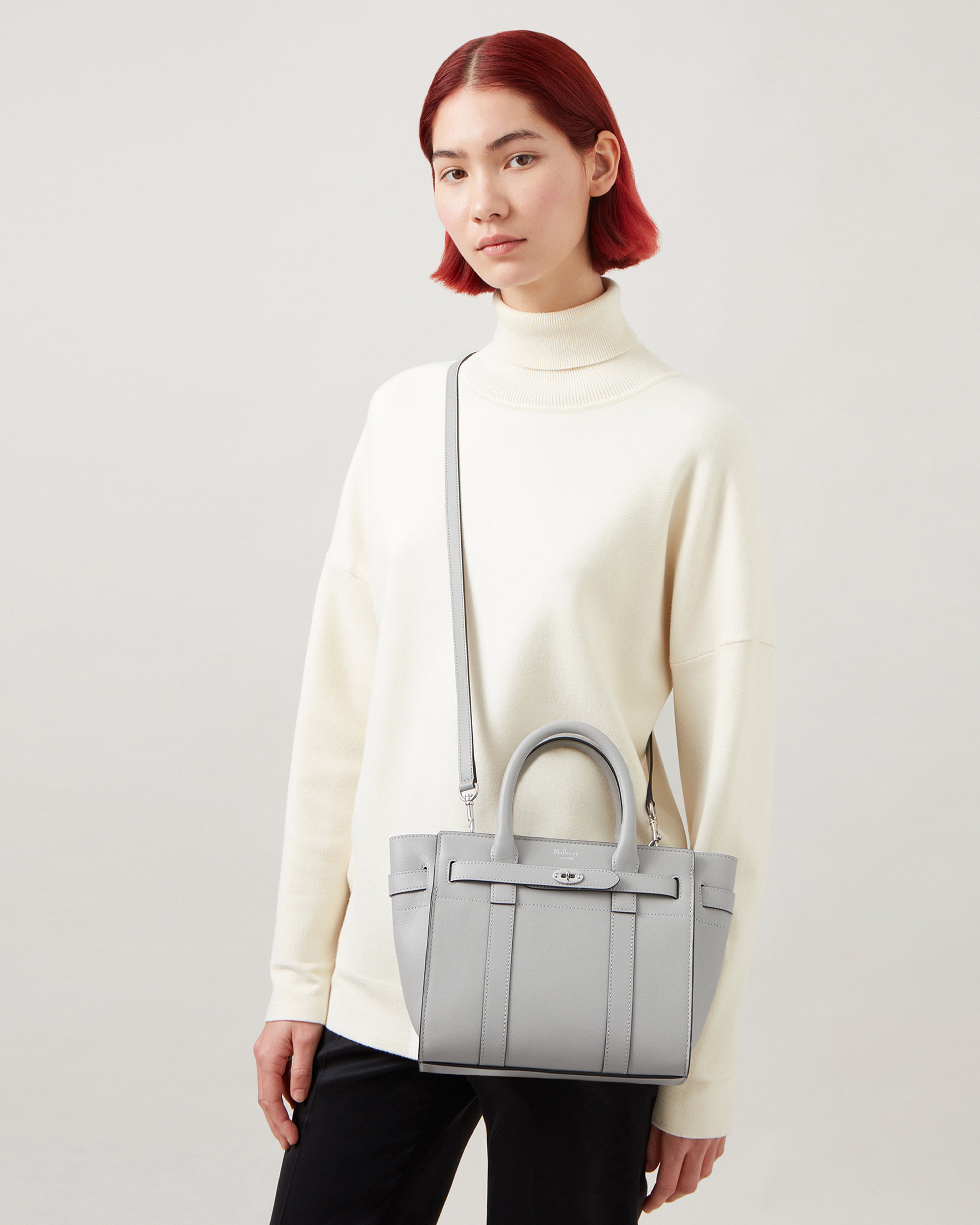 Mini Zipped Bayswater, Pale Grey Micro Classic Grain, Women