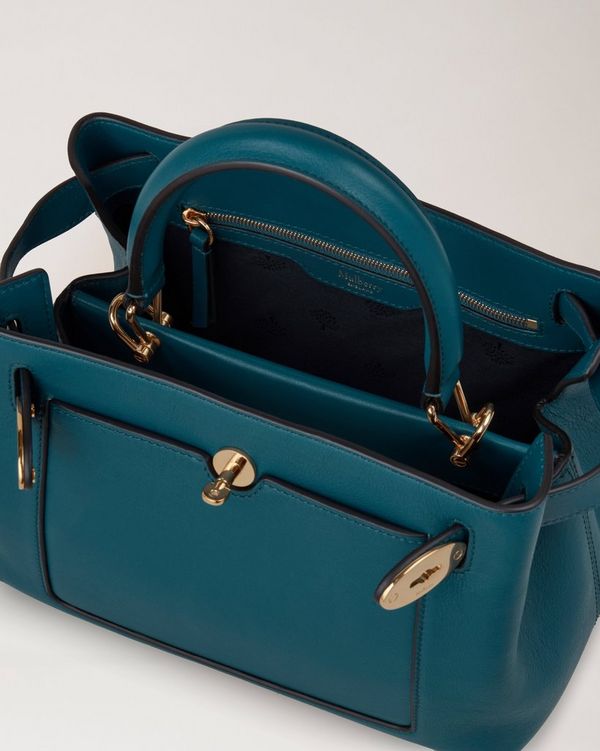 Mulberry Small Islington Silky Calfskin Satchel in Titanium Blue