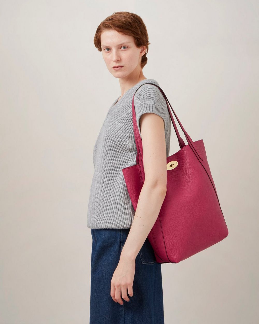 North South Bayswater Tote | Wild Berry Heavy Grain | Women | Mulberry