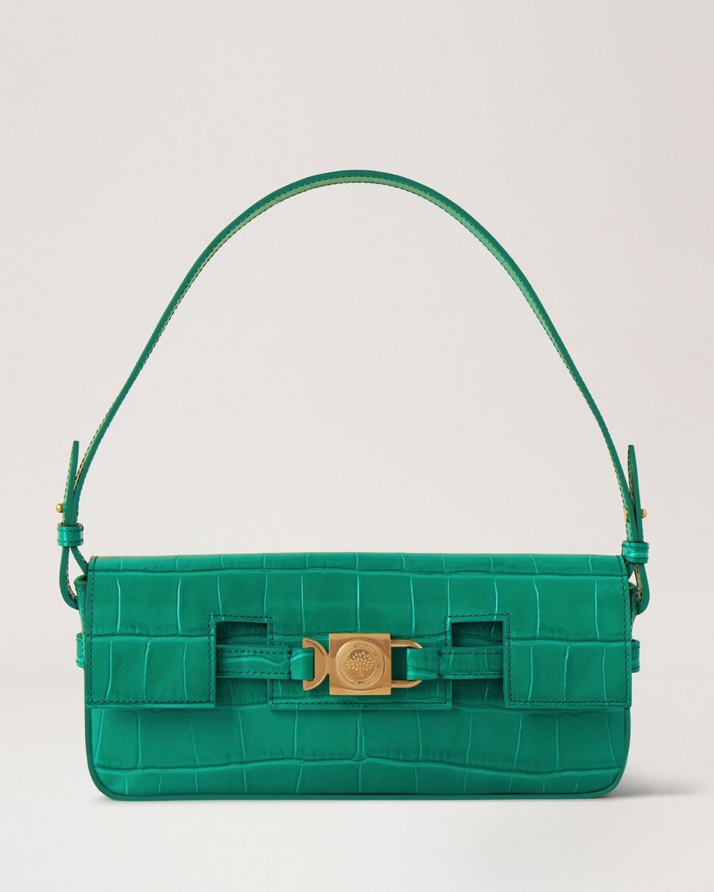 3-in-1 Crocodile Embossed Metal Handle Tote - Green