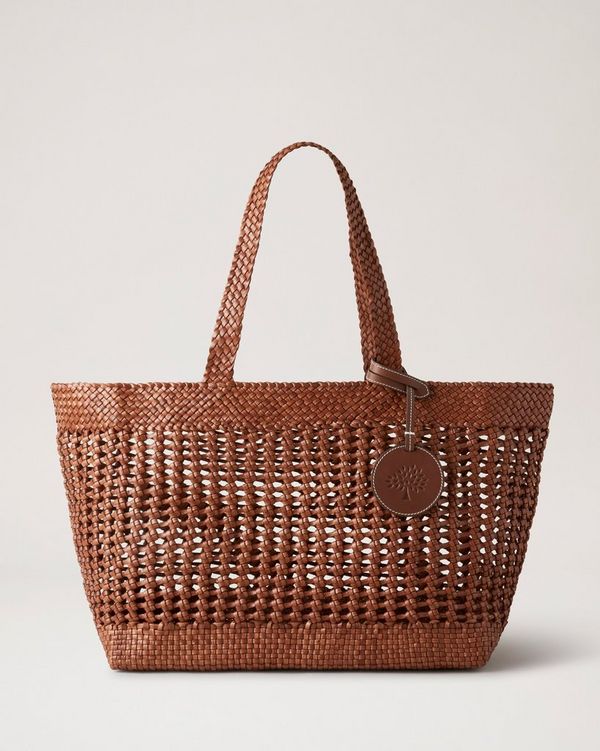 Large Woven Leather Tote | Vintage Oak Bovine Leather | Home