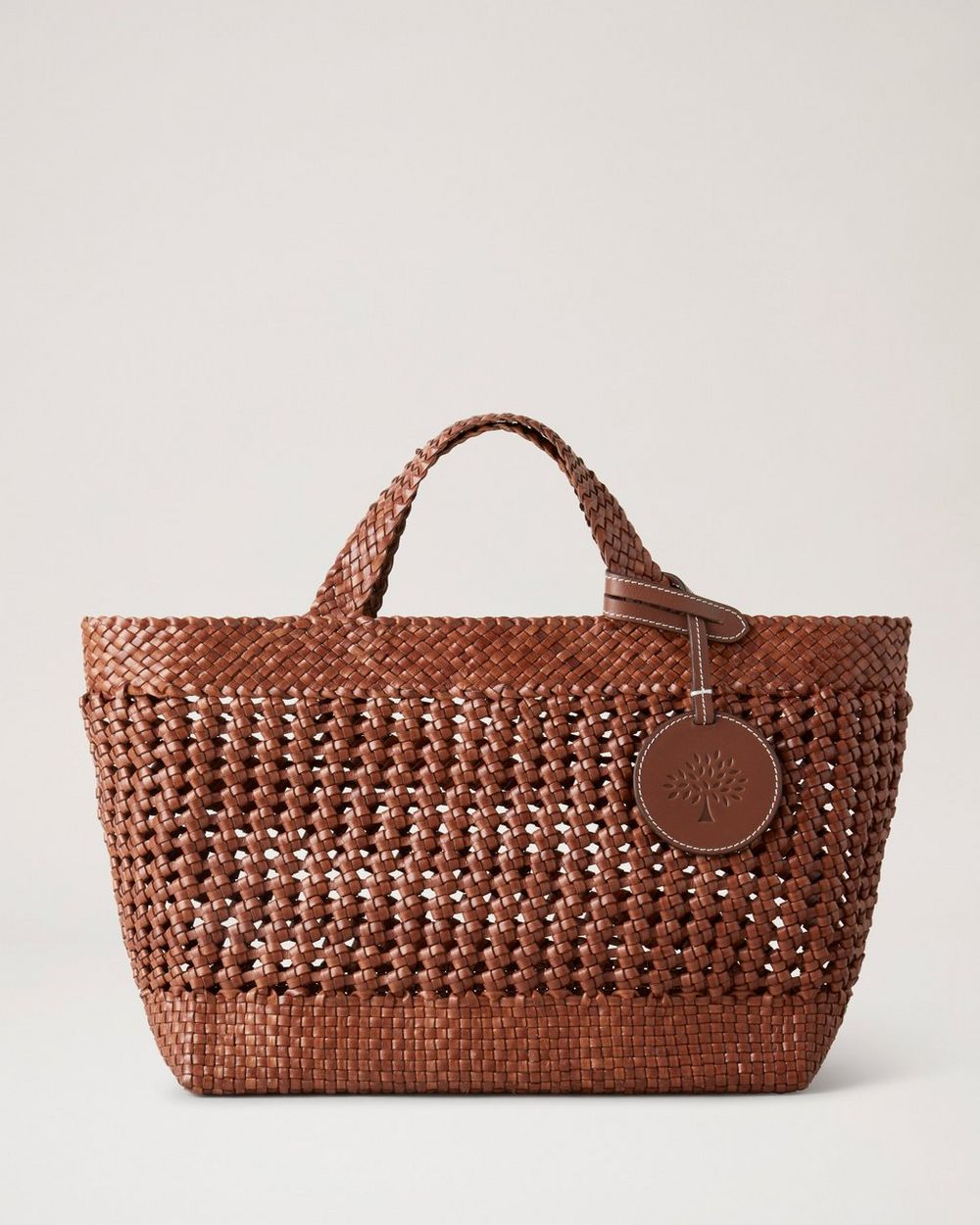 Small Woven Leather Tote, Vintage Oak Bovine Leather