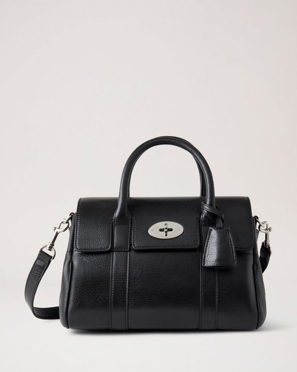 Bayswater Satchel Black High Shine Leather Women Mulberry