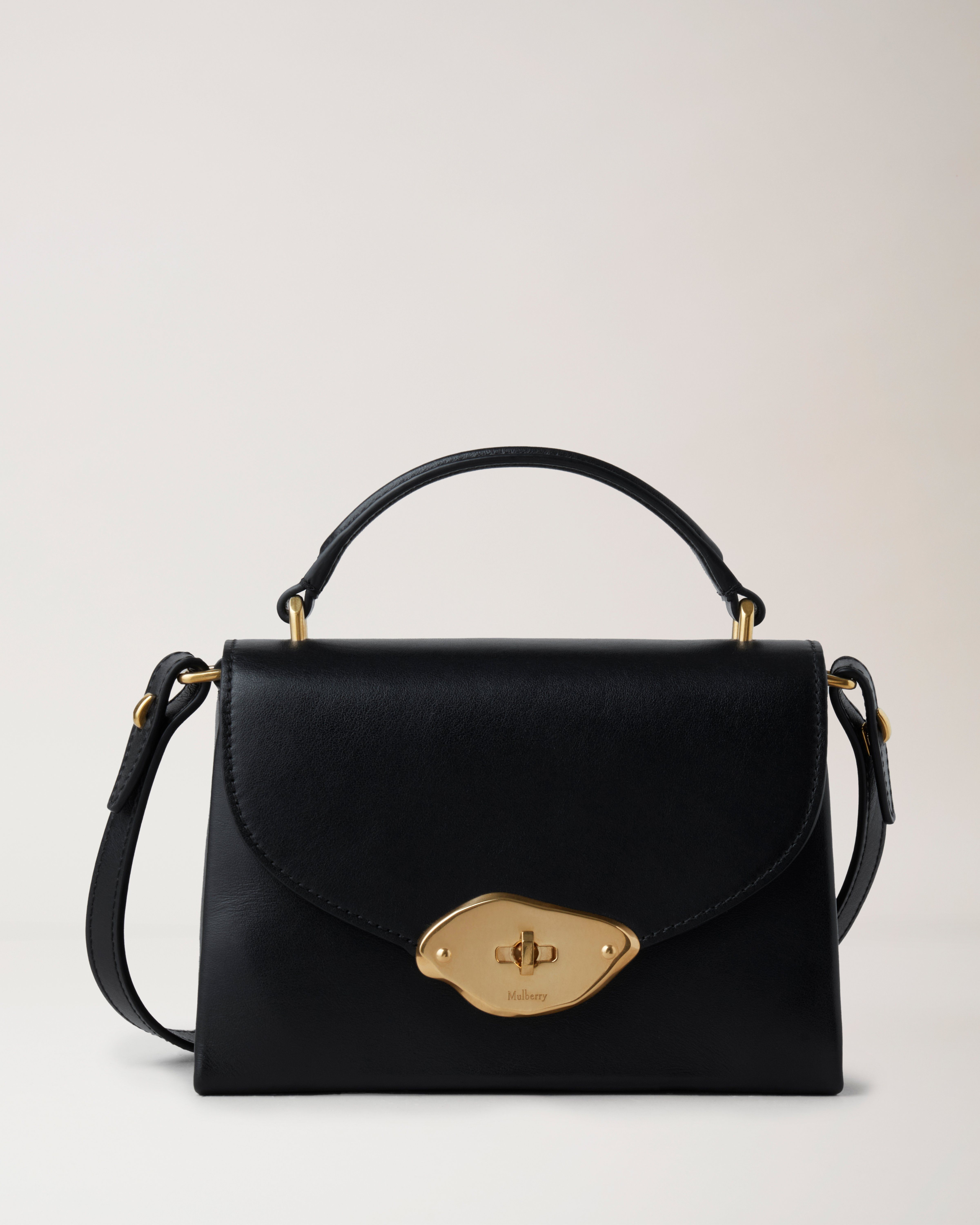 Small Lana Top Handle Black High Gloss Leather Women Mulberry