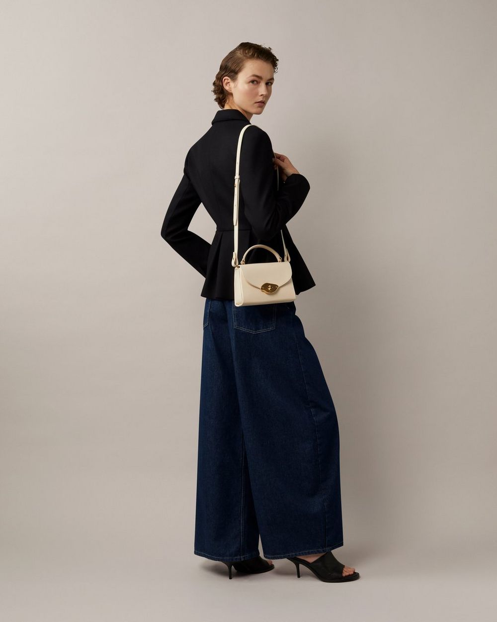 Small Lana Top Handle Poplin Blue High Gloss Leather