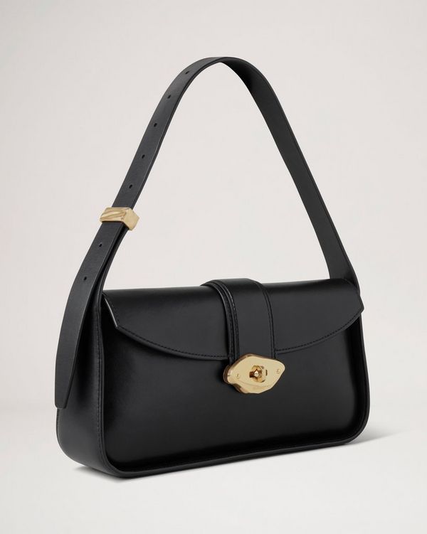 Small Lana Shoulder Bag | Black High Gloss Leather | Women | Mulberry