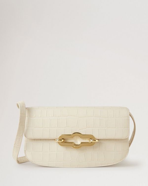 East West Pimlico | Eggshell Shiny Small Croc | Mini & Micro Bags ...