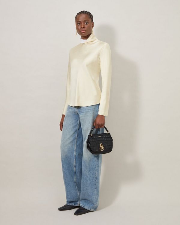 Mulberry | Small Amberley Satchel Top Handle | Black Shiny Small Croc