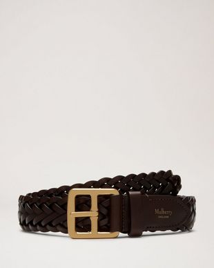 30mm Boho Buckle Braided Belt, Chocolate Natural Leather, Men