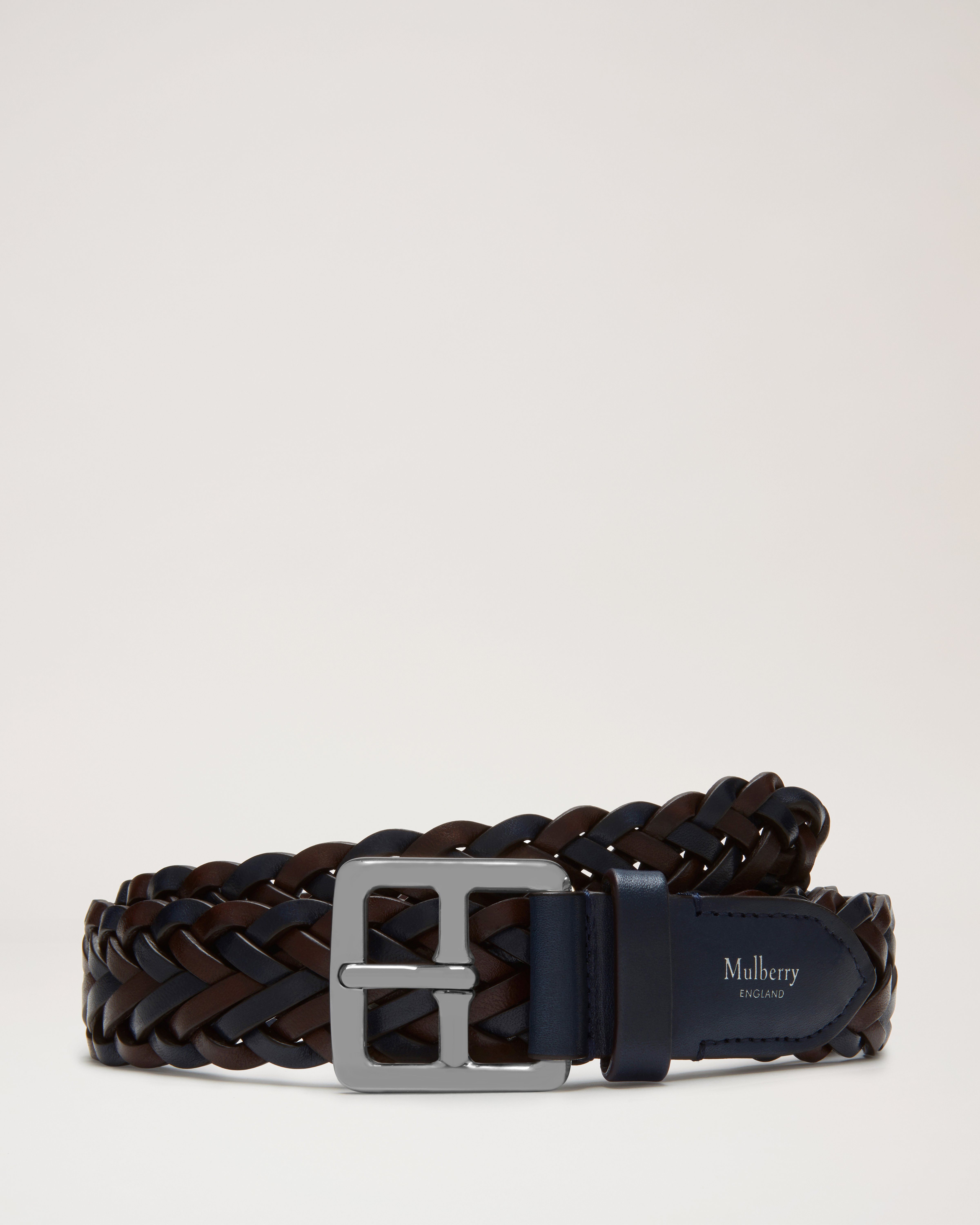 30mm Boho Buckle Braided Belt, Chocolate & Midnight Natural Leather, Men