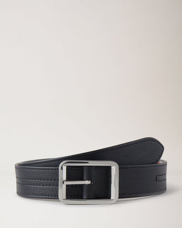 Stitched Reversible Belt, Black Silky Calf, Men