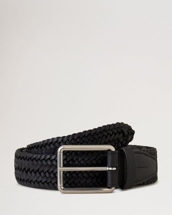 Black braided leather belt hotsell