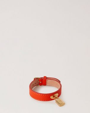 Iris Leather Bracelet, Coral Orange Silky Calf & Gold plated Stainless  Steel, Iris