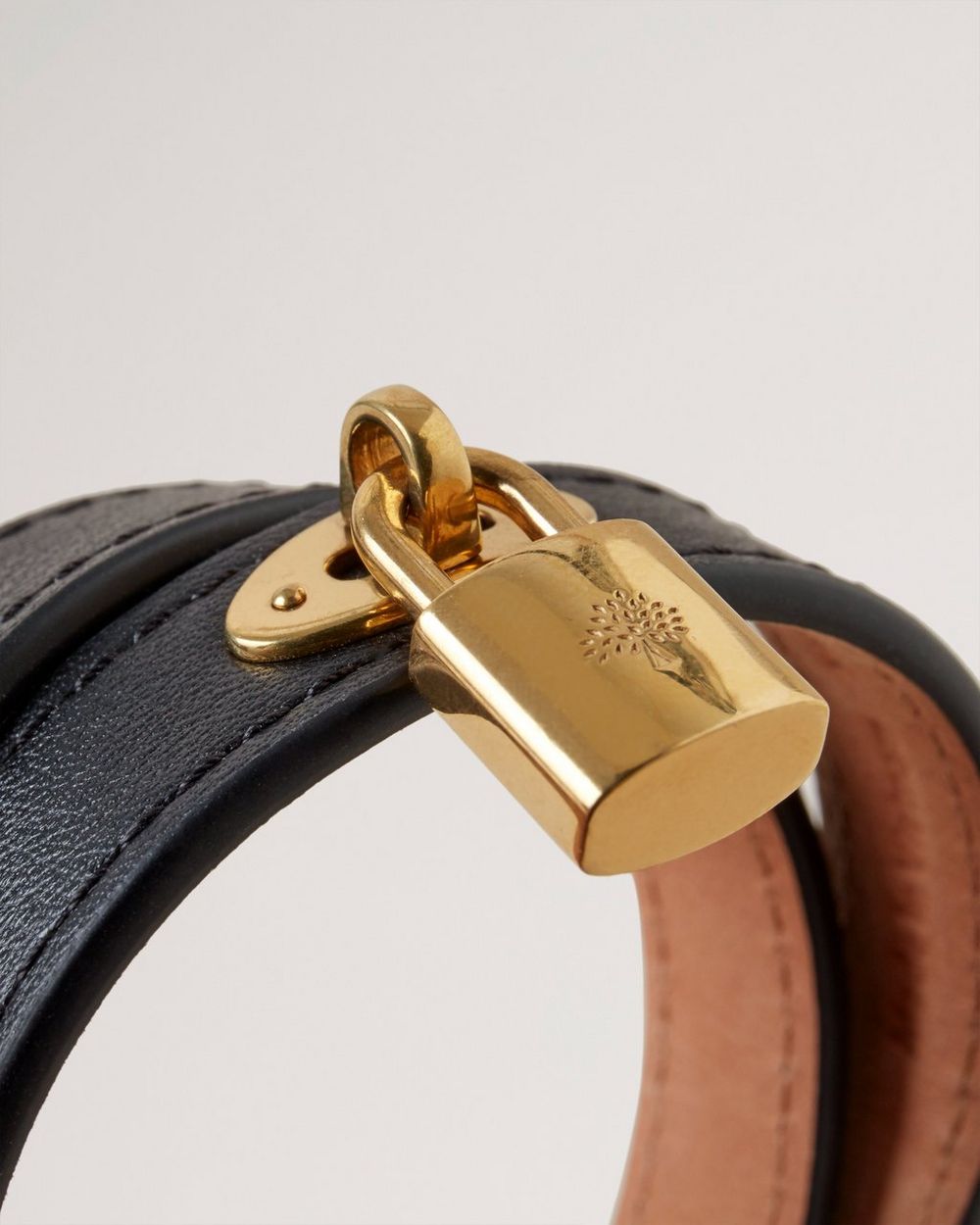 Double Leather Bracelet  Black Silky Calf & Gold plated Stainless