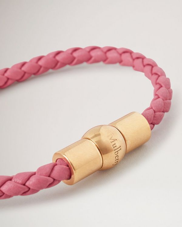 Iris Leather Bracelet, Geranium Pink Silky Calf & Gold plated Stainless  Steel, Women